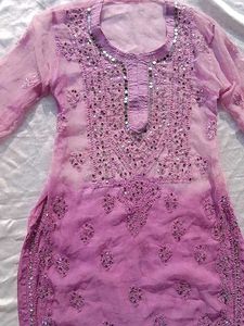 Tie Dry Lavender Chikankari Mirror Work Kurti