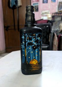 Hand-Painted Bottle - Camping Scene