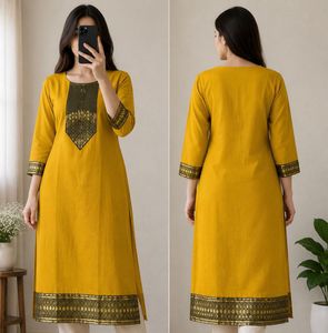 Yellow Kurta with Black & Gold Border