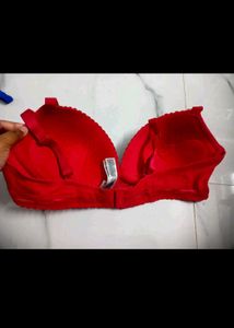 Red Padded Lace Trim Bra