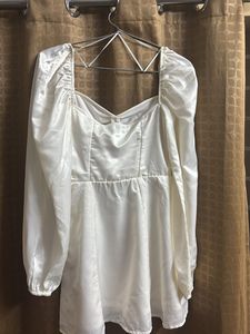 Elegant White Puff Sleeve Mini Dress