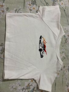 White Cropped T-Shirt with Car Graphic
