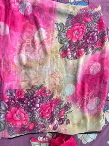Beautiful Floral Chiffon Saree wth black lace bord