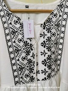 White Embroidered Boho Tunic Top