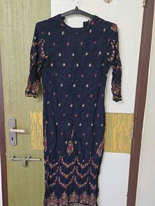 Navy Blue Embroidered Kurta