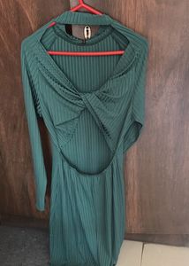 Ribbed Green Midi Dress