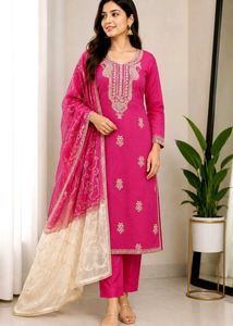 Vibrant Pink Embroidered dress material