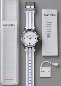 Swatch Watch - Black with Grey Stripes PREMIUM FOR