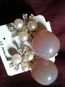 Pearl &amp; CZ Stud Earrings