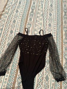Black Bodysuit With Sheer Sleeves