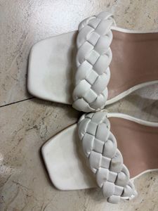 White Braided Block Heels