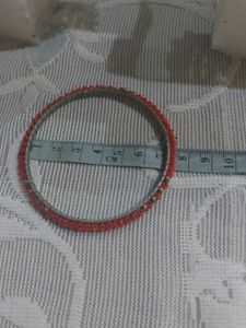 Red - Orange Boho Beaded set of 4 Bangles