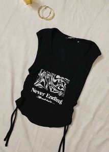 Black Graphic Print Ruched Tank Top