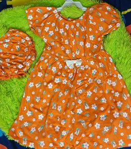 Cute Orange Floral Baby Dress &amp; Bloomer