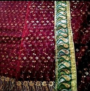 Embroidered Maroon Saree