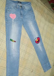 Embroidered Patch Denim Jeans