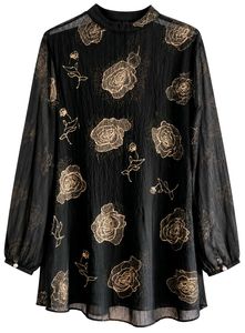 Elegant Black Top with Gold Foil Print