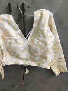 White &amp; Gold Embroidered Blouse