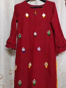 Maroon Embroidered Kurta