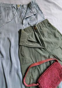 Stylish Cargo Pants &amp; satin powder blue trouser