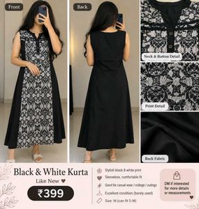 Stylish Black & White Sleeveless Kurta
