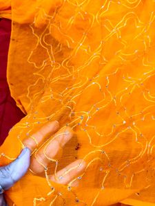 Orange Embroidered Saree( pure chiffon)✨