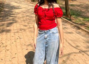 Chic Off-Shoulder Red Top