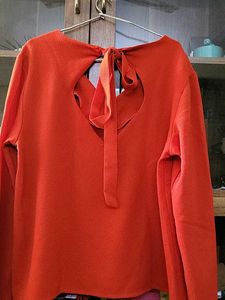 Vibrant Red Bow-Tie Back Blouse
