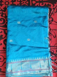 32.Beautiful Blue Silk Saree semi paithani