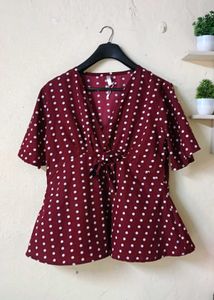 Maroon Polka Dot Tie-Up Top