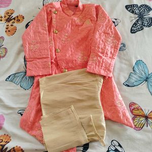 Boys Peach Embroidered Sherwani