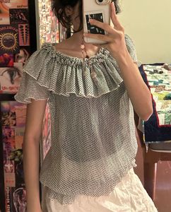 Sheer Polka Dot Ruffle Top