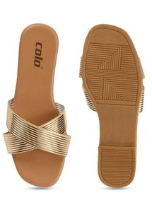 Stylish Gold Strappy Flat Sandals