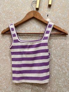 Purple &amp; White Striped Crop Top