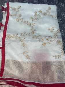 Elegant White Saree with Gold Embroidery