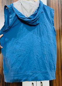 Blue Sleeveless Zip-Up Hoodie