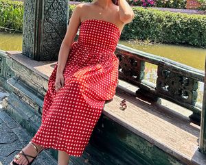 Red &amp; White Gingham Strapless Dress