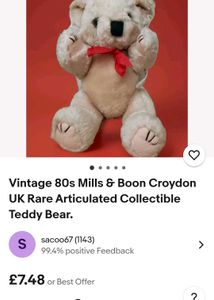 Vintage 80s Collectible Teddy bear plush with baby