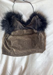Sparkly Feather Trim Crop Top