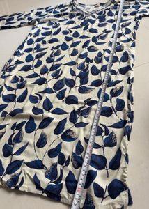 Cream Kurta with Blue Leaf Print