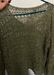 Olive Green Crochet Knit Top