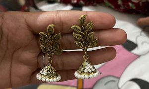 Antique Gold Jhumka Earrings with Pearls