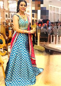 Blue &amp; Golden Strap Lehenga