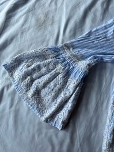 Chic Striped Lace Bell Sleeve Top