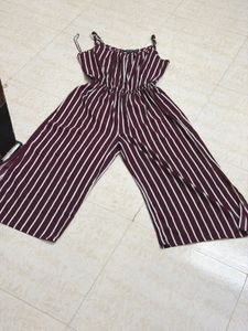 Maroon & White Striped Jumpsuit