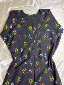 Black Floral Print Kurta