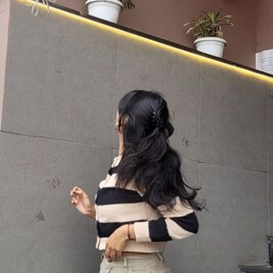 Striped Button-Up Knit Cardigan