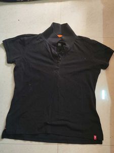 Black Collared Short Sleeve Top
