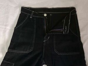 Black Cargo Pants with White Stitching