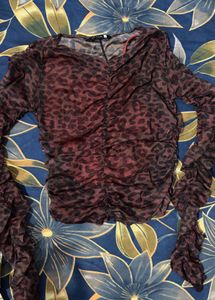 Sheer Leopard Print Ruched Top with attached sando